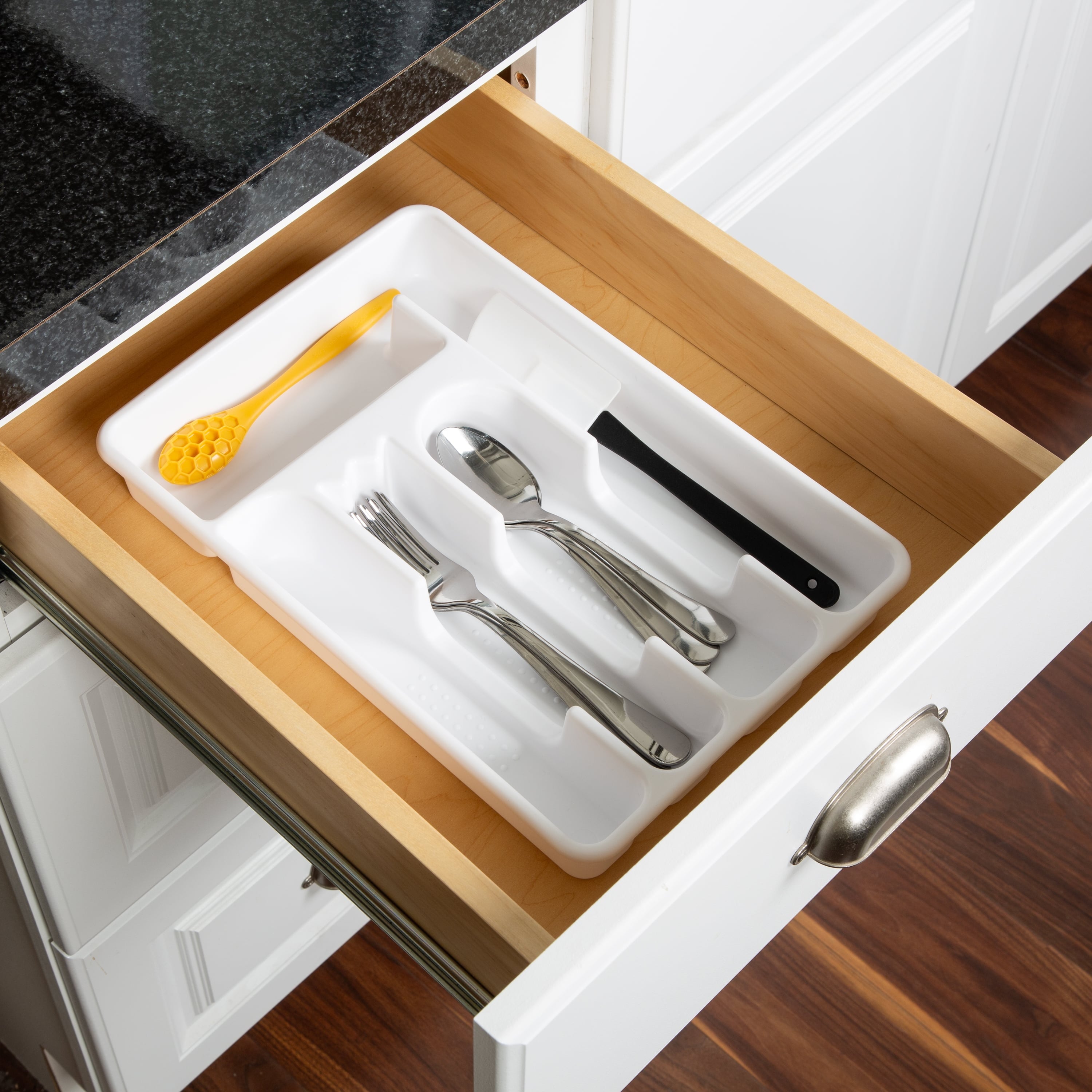 Plastic 5-Compartment Kitchen Drawer Organizer Tray, Silverware and Utensil Organizer for Cutlery and Flatware Storag...