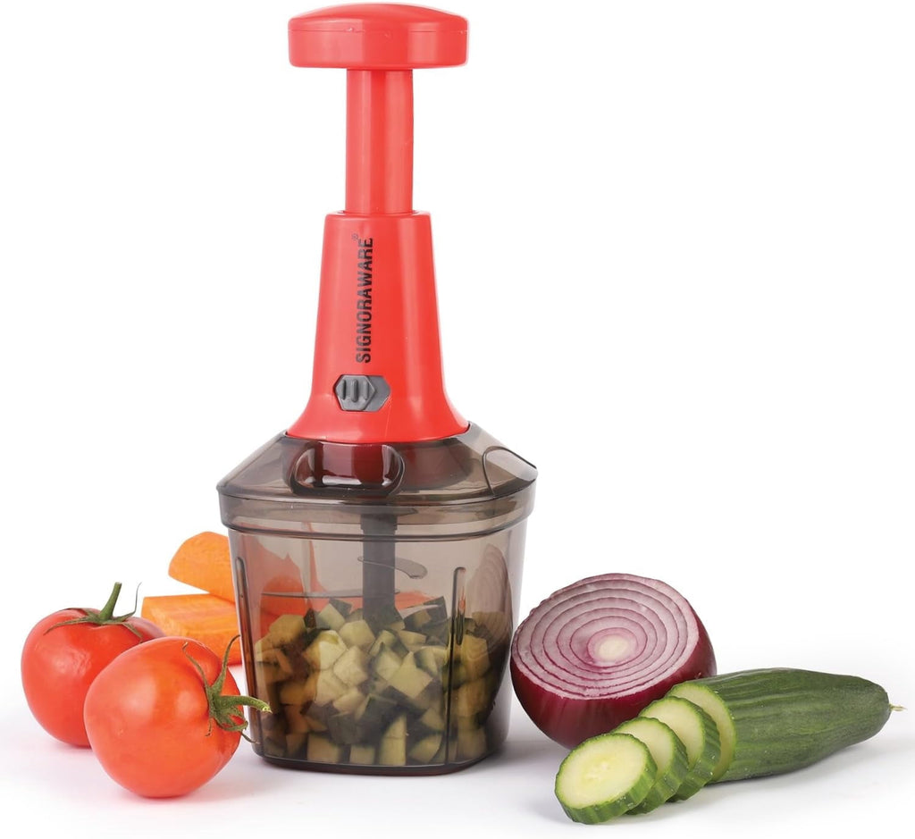Manual Food Chopper & Processor with Stainless Steel Blades, 1000ml, Red