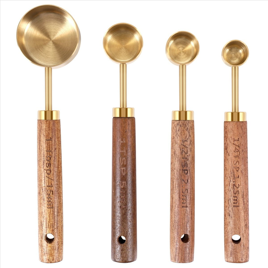 Set Wood Handle Stainless Steel Scoop Baking Tool Kit Kitchen Accessories 1
