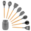 Gray 9 Piece Silicone and Wood Cooking Utensils