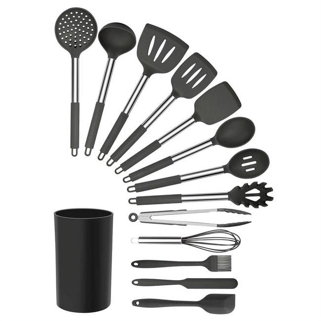 Gray 14 Piece Silicone and Stainless Steel Cooking Utensils