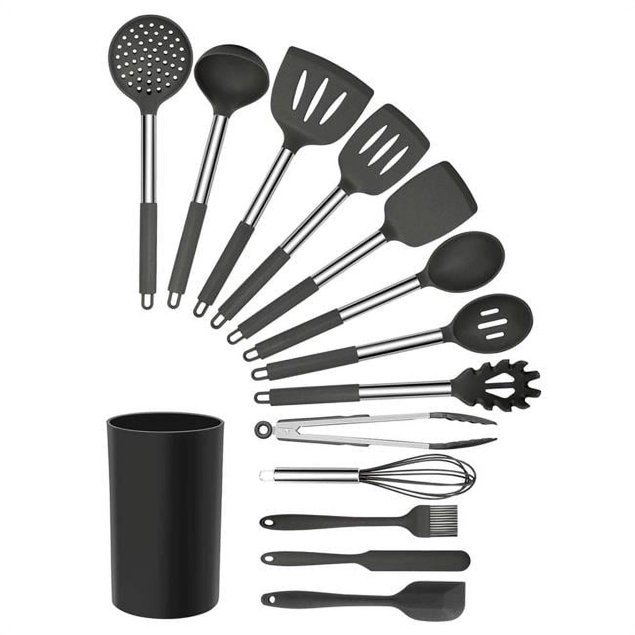 Gray 14 Piece Silicone and Stainless Steel Cooking Utensils