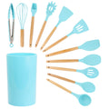 Light Teal 12 Piece Silicone and Wood Cooking Utensils