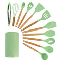 Mint Green 12 Piece Silicone and Wood Cooking Utensils