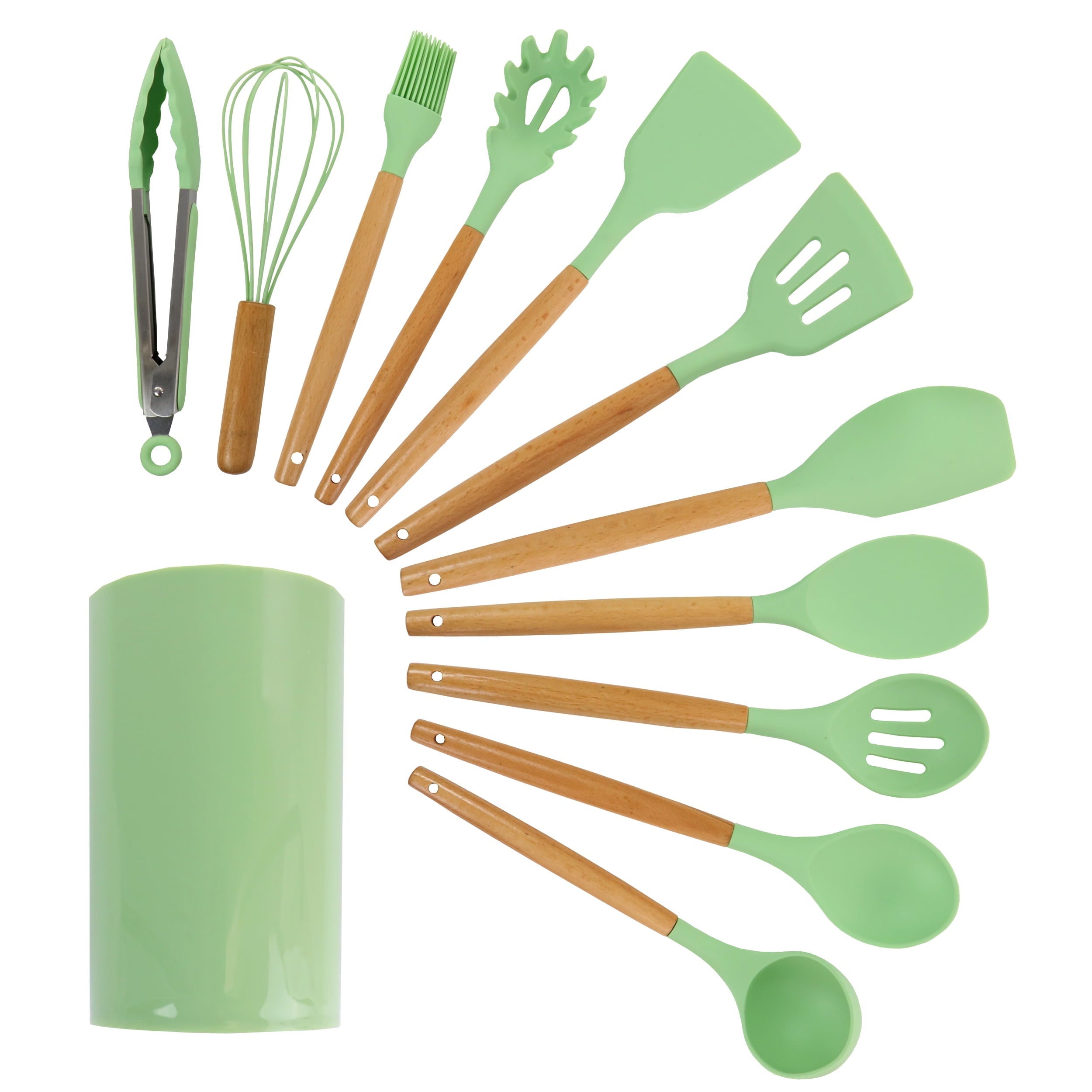 Mint Green 12 Piece Silicone and Wood Cooking Utensils