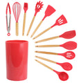 Red 12 Piece Silicone and Wood Cooking Utensils