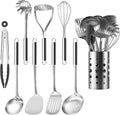 Cooking Utensils Set, 9 Pcs Stainless Steel Kitchen Utensils Set, Kitchen Tools Set, Spatula Sets w Utensil Holder, W...