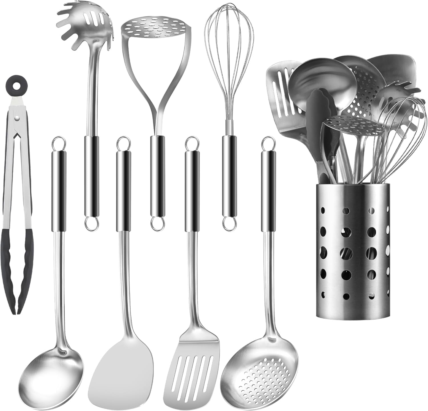 Cooking Utensils Set, 9 Pcs Stainless Steel Kitchen Utensils Set, Kitchen Tools Set, Spatula Sets w Utensil Holder, W...