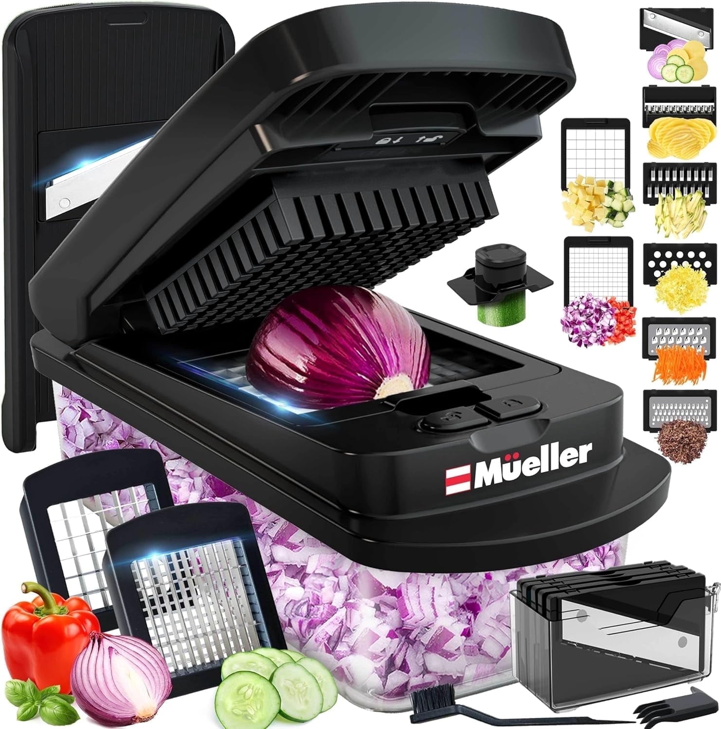 10-in-1 Cutter, Food with Container, Multifunctional Cutter with 8 Blades, Mandoline Slicer, Dicer & Grater, Black