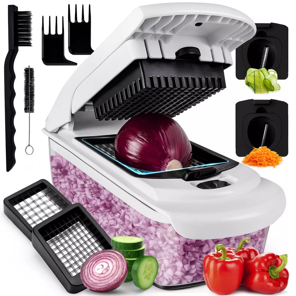 and Spiralizer, 4-in-1 Heavy Duty Manual Food Slicer and Kitchen Dicer & Meal Prep Container for Potatoes, and Veggies