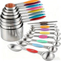 NEWJOEY 17-Piece Magnetic Stainless Steel Measuring Cups and Spoons Set with Silicone Handles, Dishwasher Safe Kitchen Measuring Tools for C
