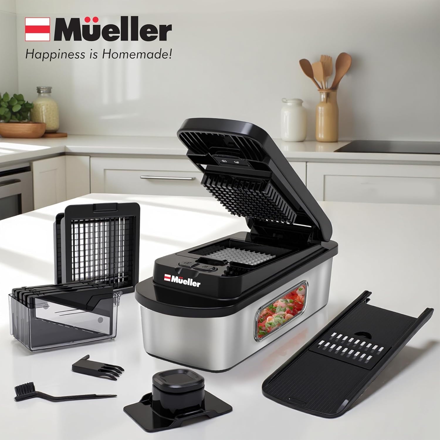 10-in-1 Vegetable Chopper with 8 Stainless Steel Blades, Multi Kitchen Slicer and Dicer for Fast Meal Prep