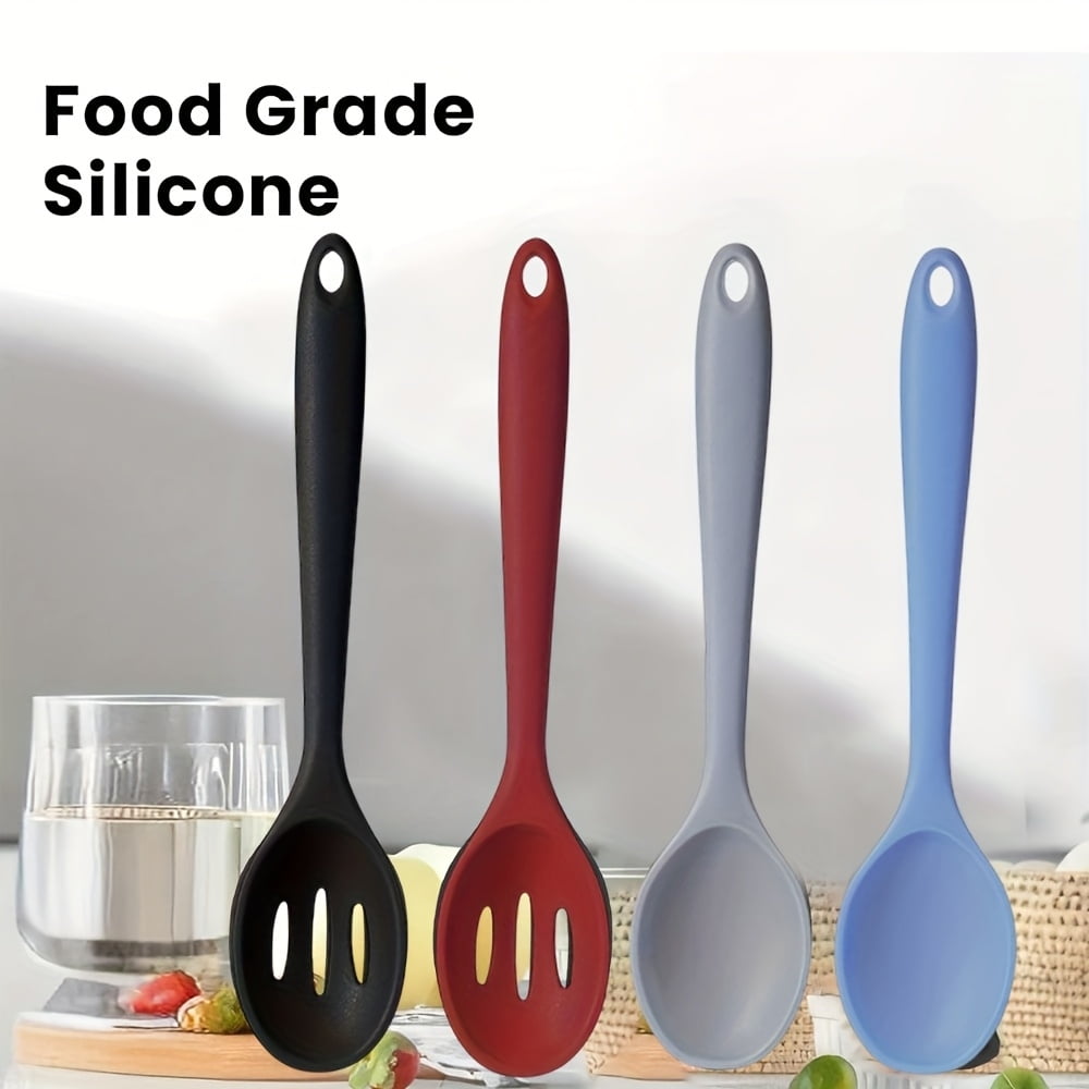 Professional 4-Piece Silicone Spoon Collection - 8-Inch Ergonomic Cooking Utensils with 1.8-Inch Wide Bowl, Heat Resi...