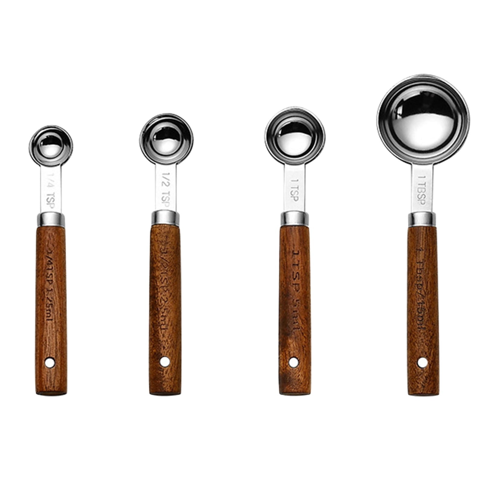 Professional Measuring Spoons Set - Stainless Steel with Wood Handles - Accurate US Measurement Markings for Baking, Cooking - Kitchen Tools