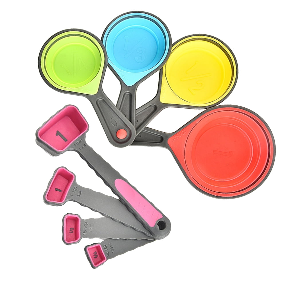 4 in 1 Silicone Telescopic Measuring Cups and 4 in 1 Measuring Spoons with Scale Measure Cups Spoons Kit Kitchen Tool...