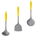 Raindrops Wok Utensils 1 Set Stainless Steel Handle Silicone Cooking Utensils for Kitchen Tools Yellow Grey 33x10cm