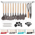 Silicone Kitchen Utensils Set 38 Pieces, Non-Stick Cooking Utensils Set with Muti-Use Hooks and Utensil Racks(Gray)