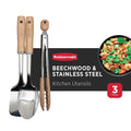 3 Pc Kitchen Utensil Set Durable Stainless Steel Cooking Utensils with Rubberwood Handles | Solid Spoon, Turner Spatu...