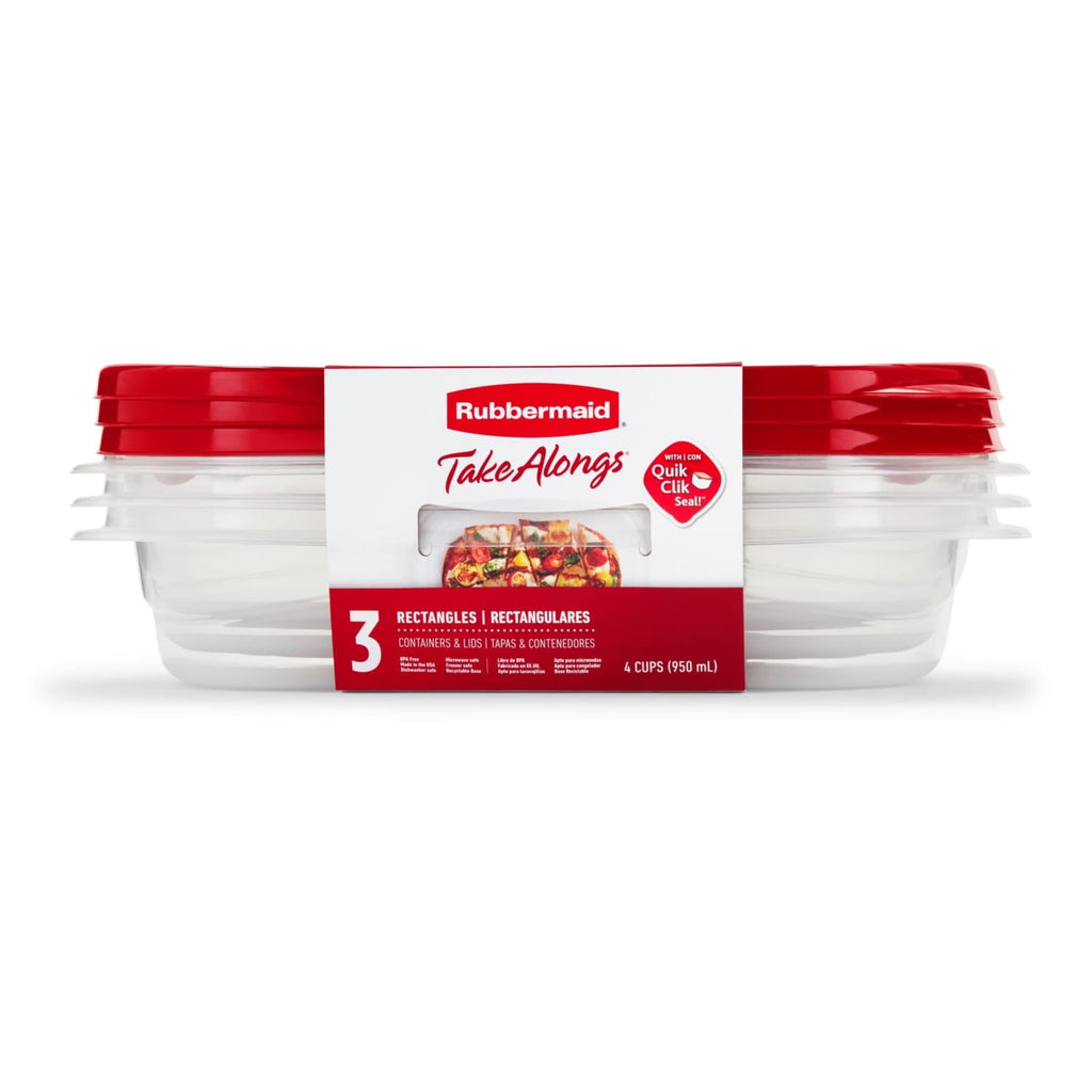 TakeAlongs 4.0-Cup Rectangle Food Storage Containers, Ruby Red, 3 pack