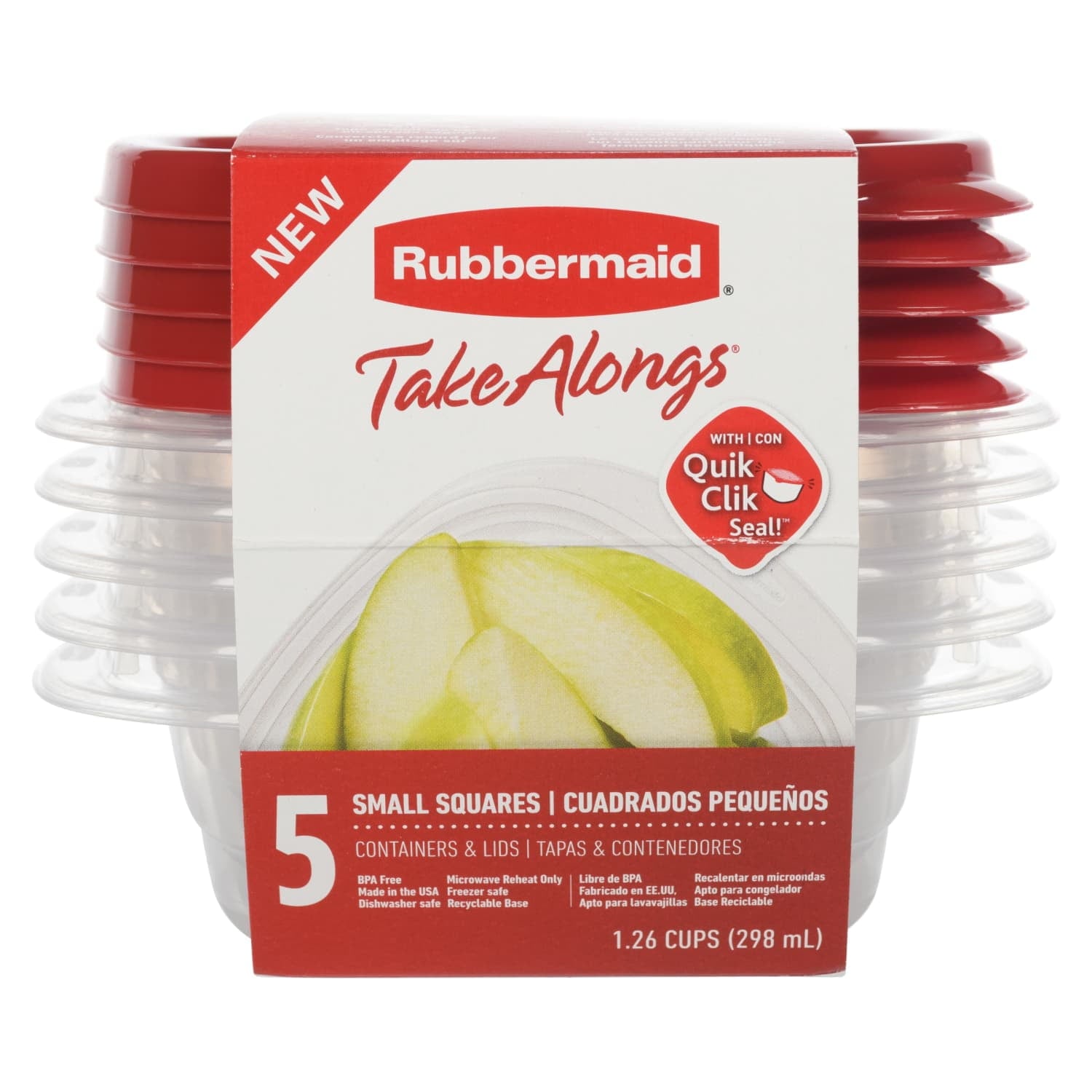 TakeAlongs 1.26-Cup Small Square Food Storage Containers, Ruby Red, 5 pack