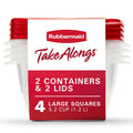 TakeAlongs 5.2-Cup Deep Square Food Storage Containers, Ruby Red, 4 pack