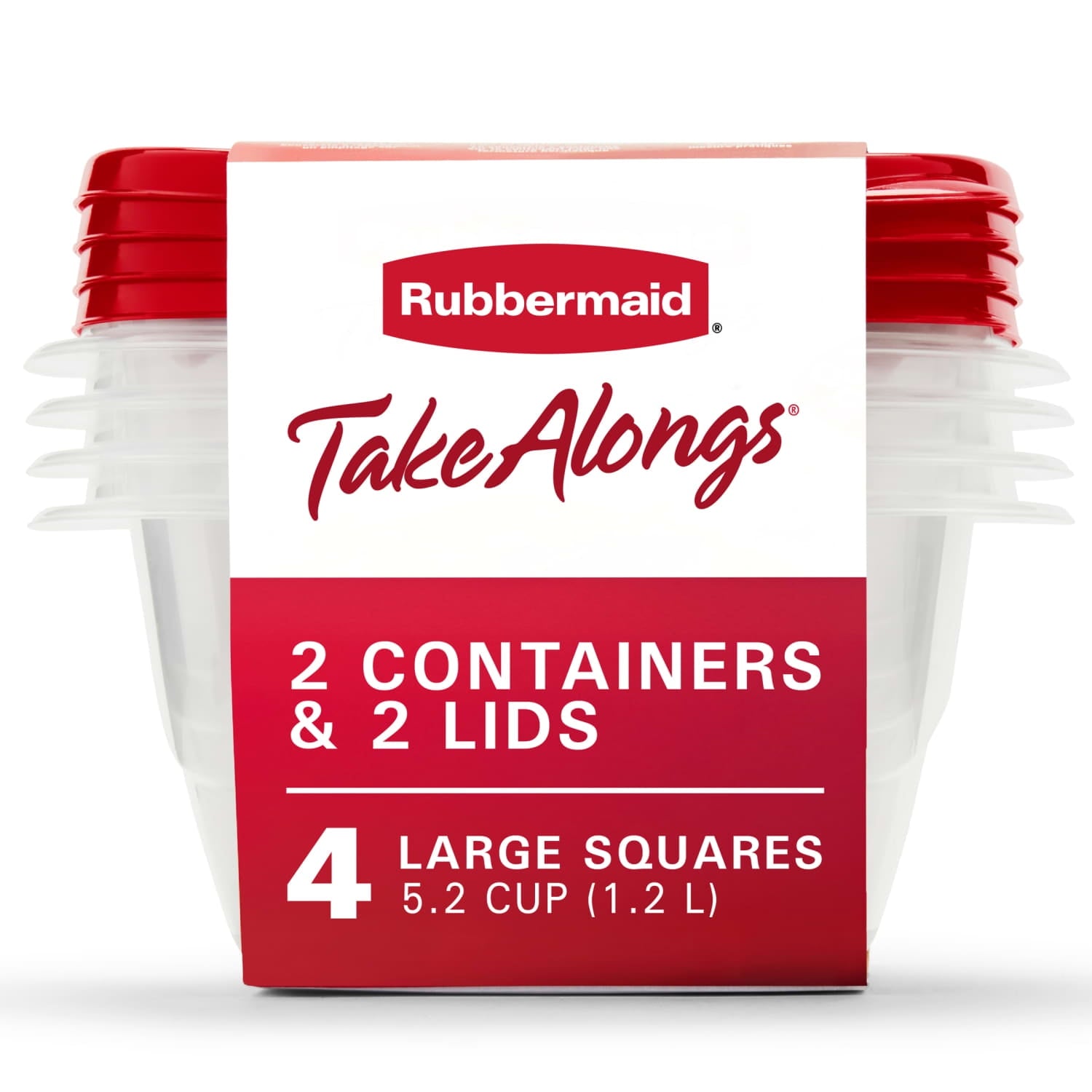 TakeAlongs 5.2-Cup Deep Square Food Storage Containers, Ruby Red, 4 pack