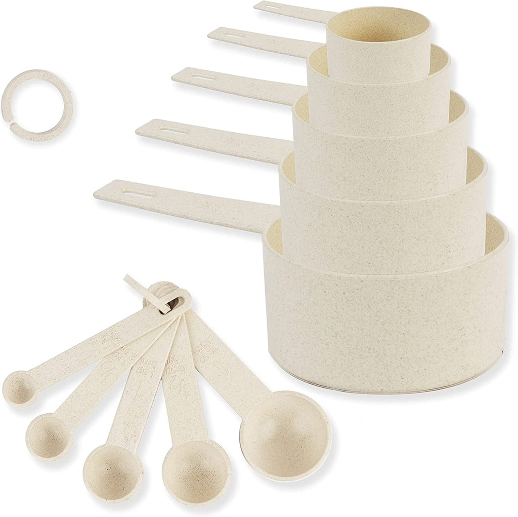 Measurement of Dry and Liquid Ingredients - Set of 10 Wheat Straw Measuring Cups-White