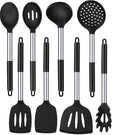 Silicone Cooking Utensil Set, 8Pcs Non-stick Cookware with Stainless Steel Handle, BPA Free Heat Resistant Kitchen To...
