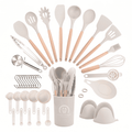 37 Pcs Kitchen Utensils Set, Silicone Cooking Tools for Nonstick Cookware, 446℉ Heat Resistant, Wood Handle Kitchen G...