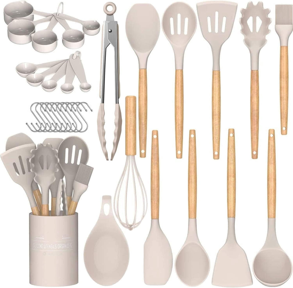 Silicone Cooking Utensils Kitchen Utensil Set - Heat Resistant Silicone Kitchen Utensils Set, Spatula,Turner Tongs, S...