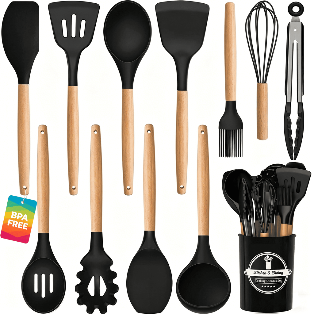 Silicone Cooking Utensils Set - 12 Pcs Silicone Kitchen Utensils for Non-Stick Cookware, 446F Heat Resistant, BPA Fre...