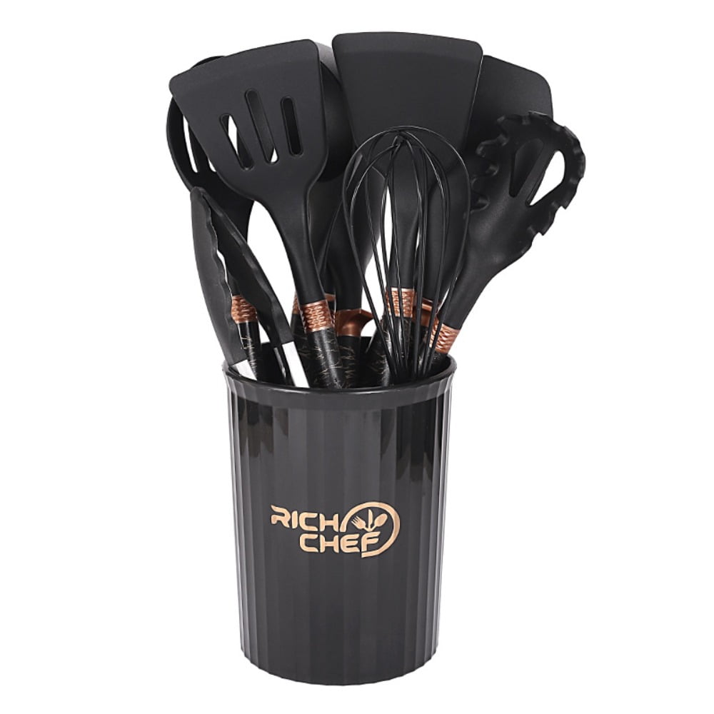 Silicone Cooking Utensils Set - 446°F Heat Resistant Silicone Kitchen Utensils for Cooking,Kitchen Utensil Spatula Set w Wooden Handles and