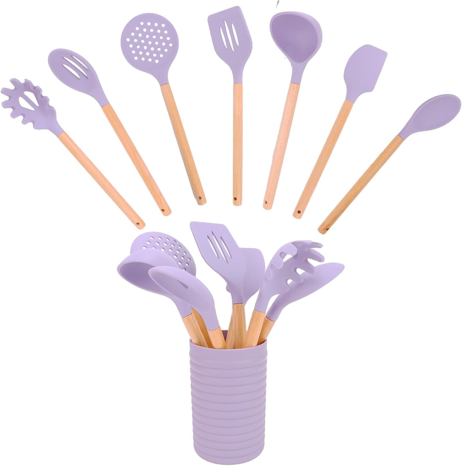 Silicone Cooking Utensils Set, Colorful 8 Pieces Kitchen Utensil Kits with Holder, Flexible Heat Resistant Cooking Tools Set for Nonstick Co