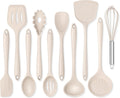 Silicone Cooking Utensils Set of 10, Kitchen Utensils for Nonstick Cookware, Heat Resistant & Nontoxic Spatula Set - Khaki.