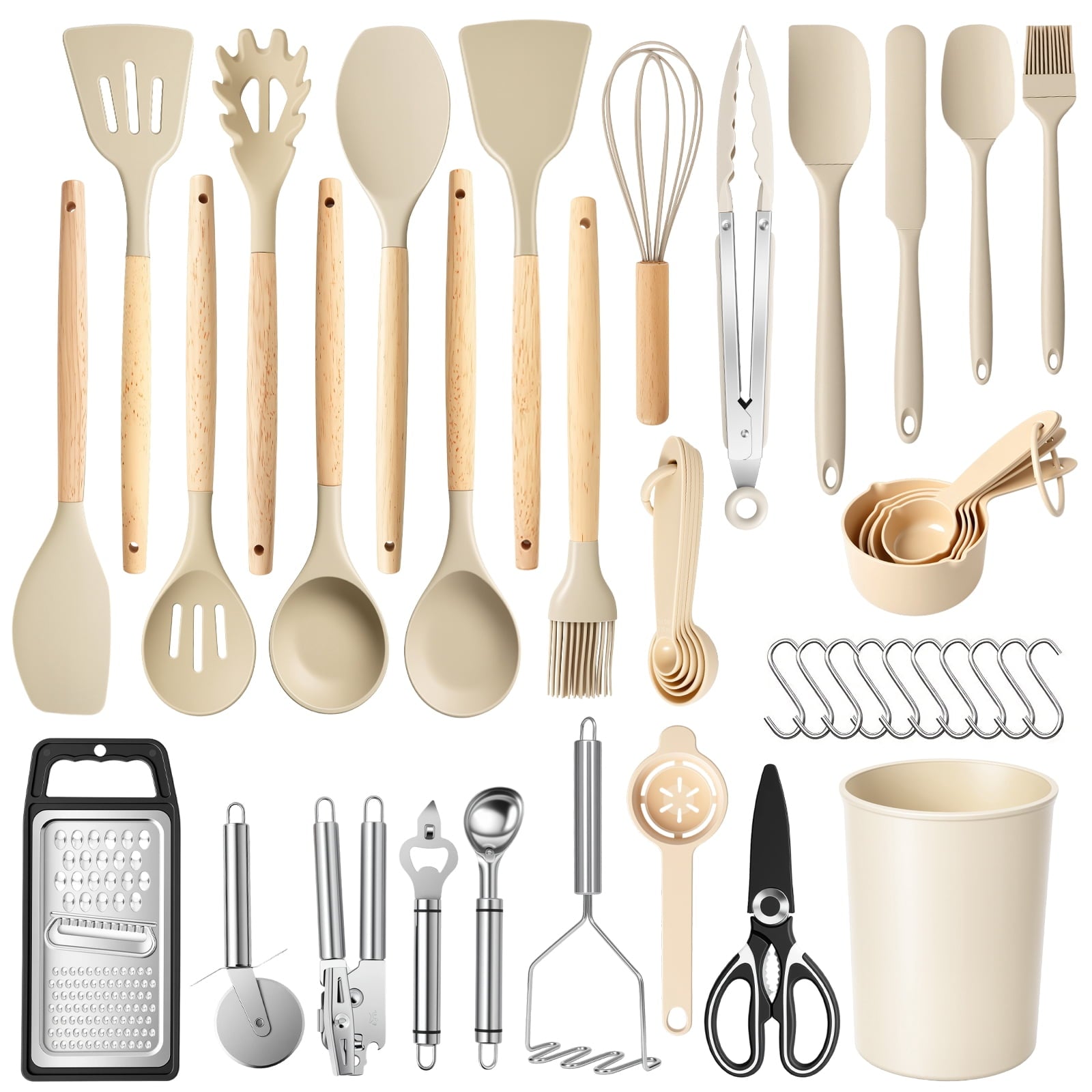 Silicone Cooking Utensils Set with Holder, 44 PCS Kitchen Utensils Set, Silicone Kitchen Gadgets Spatulas Set for Non...