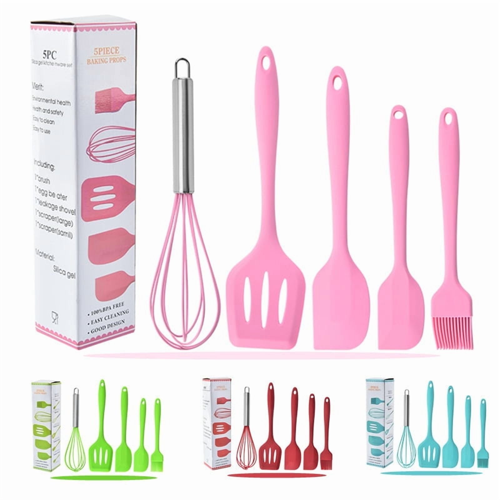 Silicone Cooking Utensils Sets, 5-Piece Kitchen Utensil Set 600F Heat Resistant Non-stick Rubber Cookware Kitchen Sil...