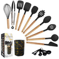 Silicone Cooking Utensils Sets with Utensils Holder AILKIN 12-Piece Wooden Handle Kitchen Utensil Set 600F Heat Resistant Non-stick Cookware