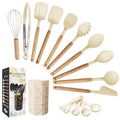 Silicone Cooking Utensils Sets with Utensils Holder 12-Piece Wooden Handle Kitchen Utensil Set 600F Heat Resistant No...