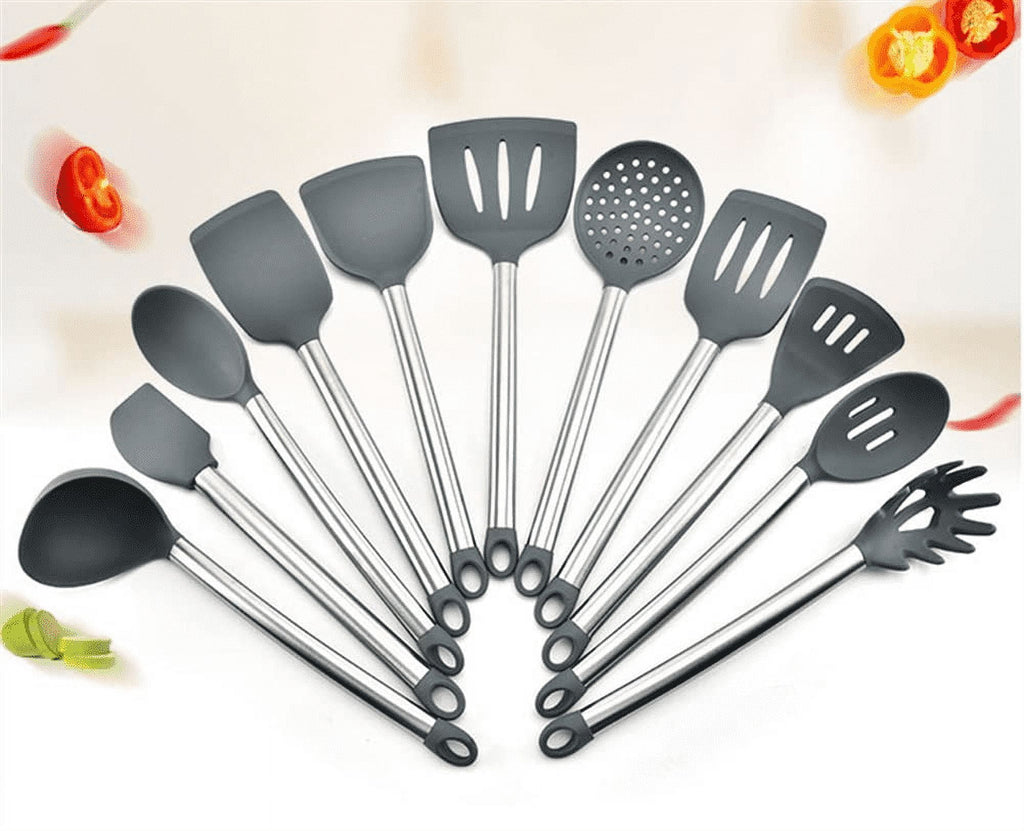 Silicone Kitchen Cooking Utensil Set, 11 Pieces Stainless Steel Silicone Kitchen Utensils Set, BPA Free Non-Toxic Sil...