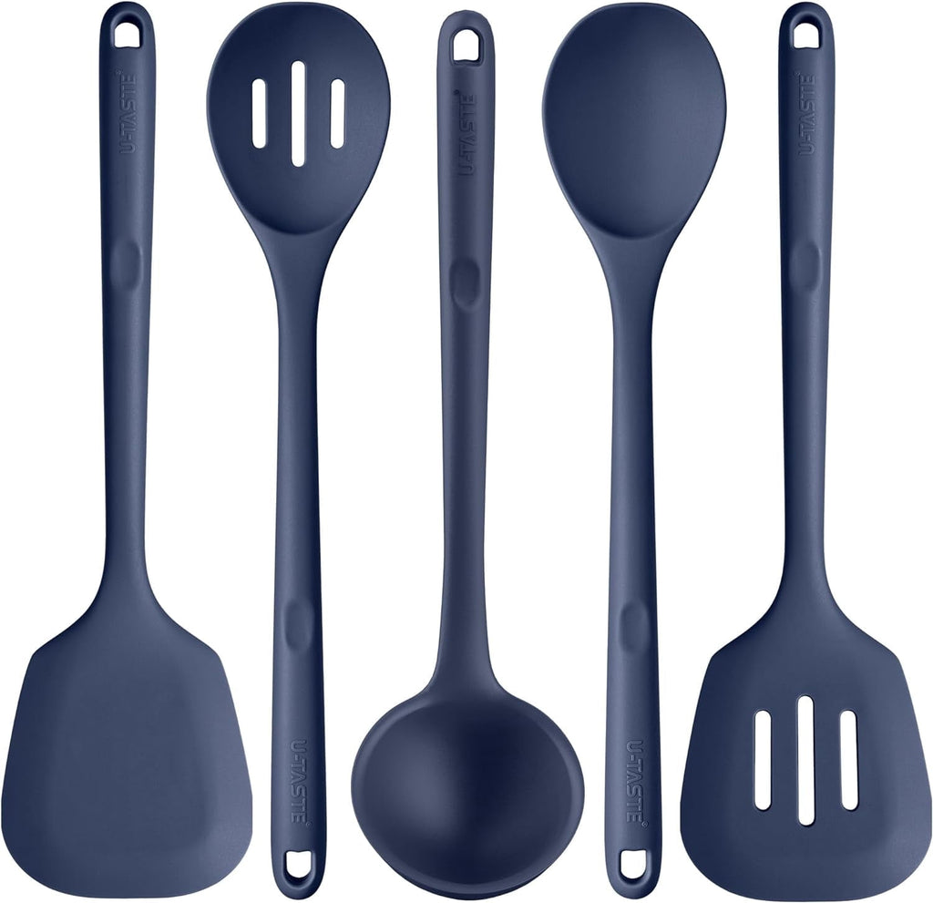 Silicone Kitchen Cooking Utensil Set: 446°F Heat Resistant 13.6in Long Kitchen Gadgets, BPA Free Non Stick Rubber Coo...