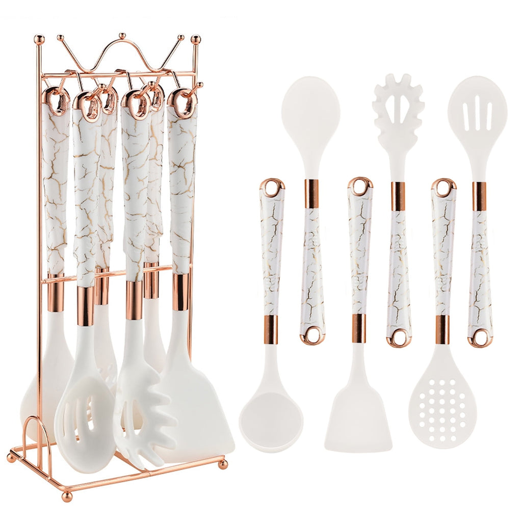 Silicone Kitchen Utensil Set, 7 Pieces Nonstick Cooking Utensil Set with Holder, Heat Resistant Cookware Silicone Spa...