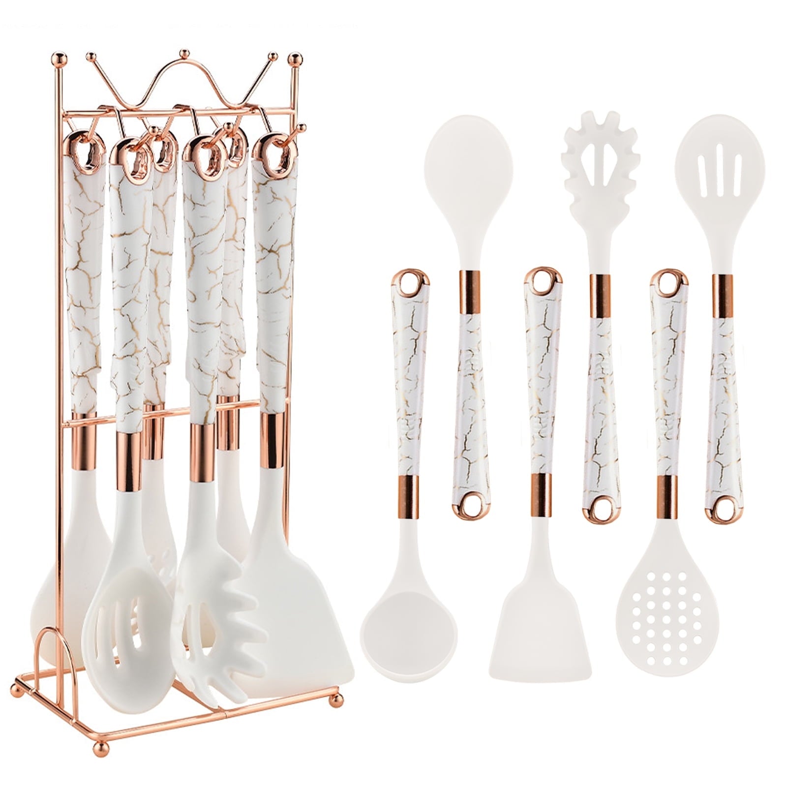 Silicone Kitchen Utensil Set, 7 Pieces Nonstick Cooking Utensil Set with Holder, Heat Resistant Cookware Silicone Spa...