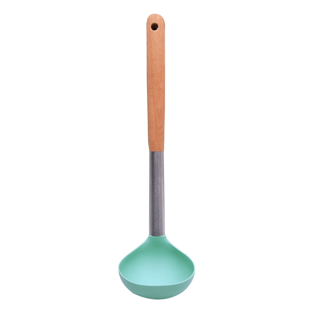 Silicone kitchen utensils with stainless steel handle, non-stick cooking spoon, wooden handle, silicone kitchen utensils