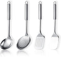Stainless Steel Cooking Utensils Set 4 Pieces, Kitchen Tools Set Include Metal Spatula Set, Kitchen Skimmer, Soup Lad...