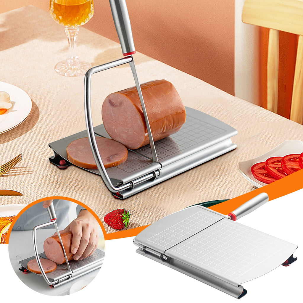 Stainless Steel Food Slicer with Scale | Cheese & Vegetable Chipper | Sausage & Cake Cutter | Handle | Non-Slip Base ...