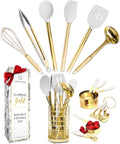 Styled Settings White and Gold Kitchen Utensils Set - 15-Piece Non-Scratch, White and Gold Utensils Set Includes White Silicone Cooking Uten