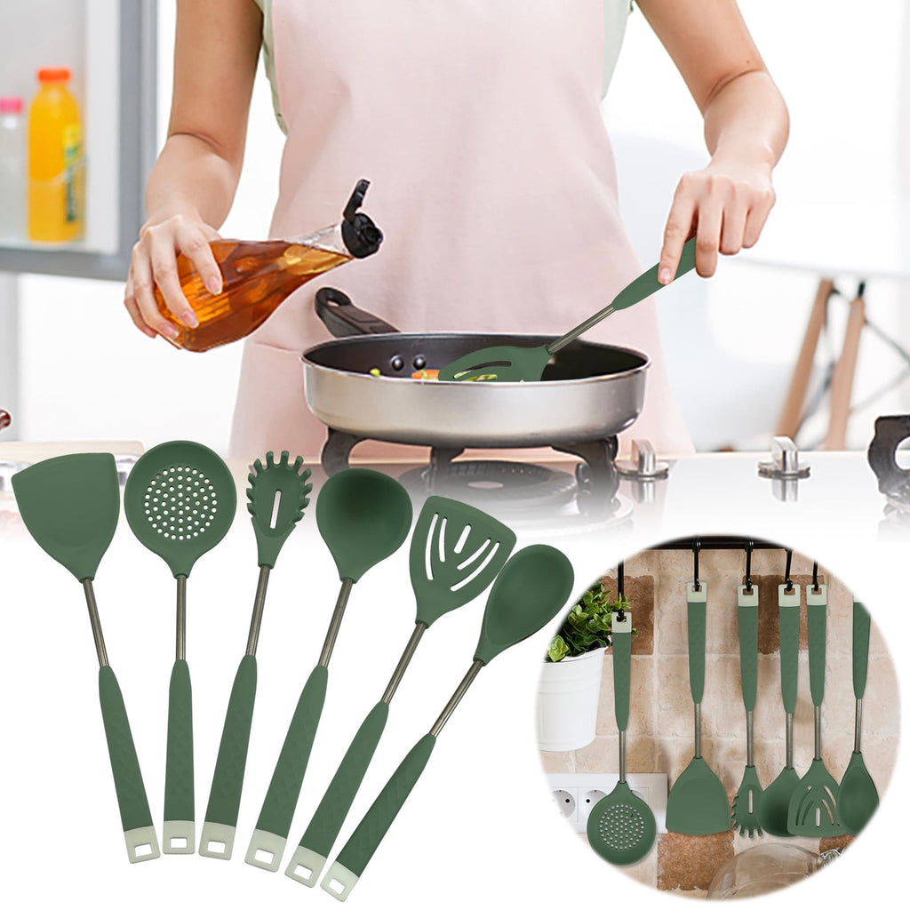 Silicone Cooking Utensils, Heat Resistant Kitchen Utensils with Stainless Steel Handle, 1 Pcs Silicone Cooking Slotte...