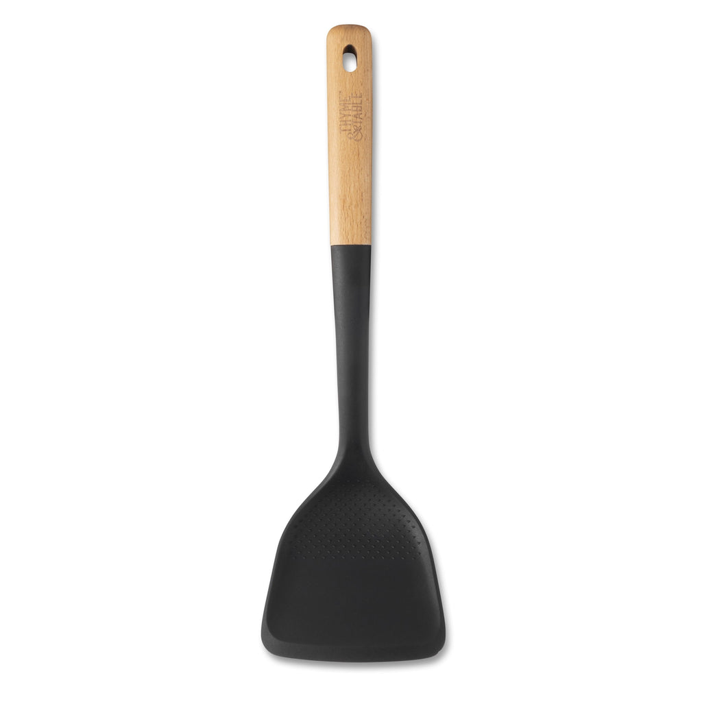 Food-Safe Silicone Turner with Beechwood Handle, Black