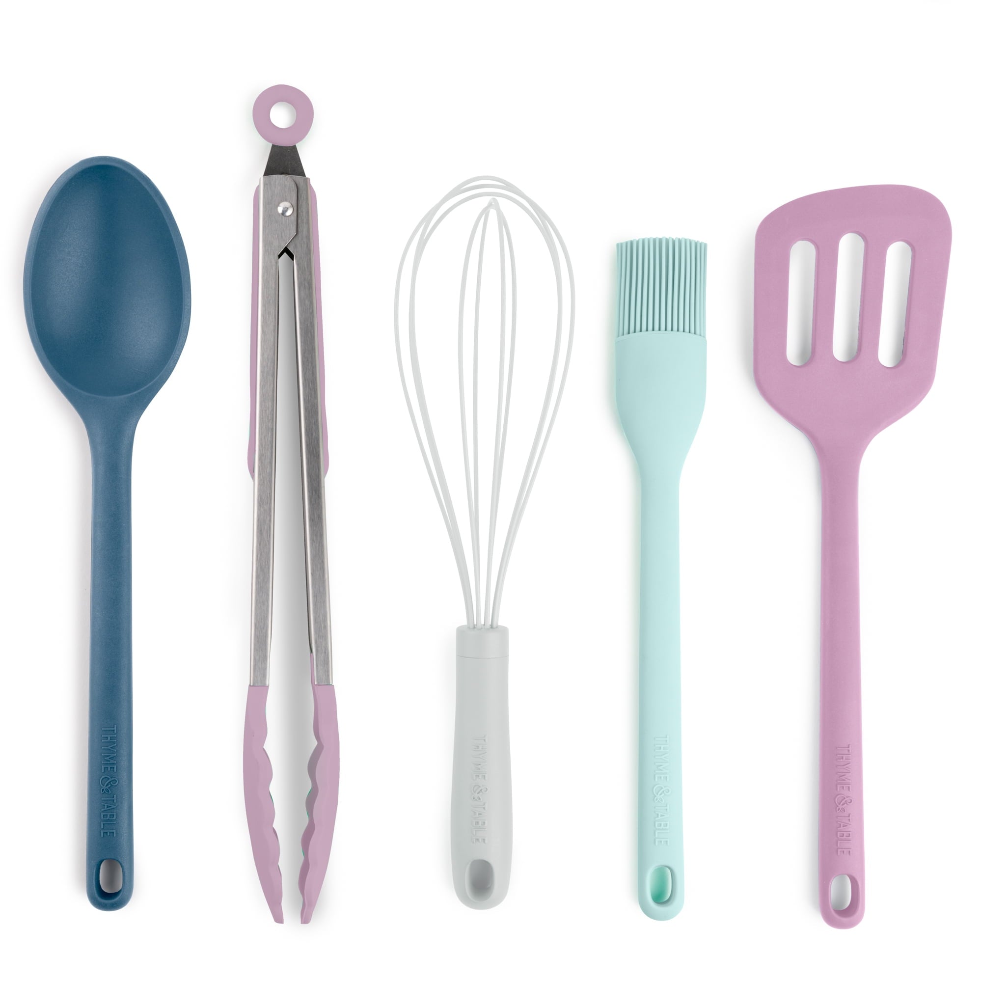 Silicone Utensils, 5-Piece Set, Tongs, Basting Brush, Spatula, Turner, Spoon