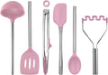 Tovolo Silicone Cooking Utensil Set of 6 Pink Sorbet Ladle Slotted Turner Tongs Flex Core Spatula Scraper Mixing Spoon and Potato Masher, Di